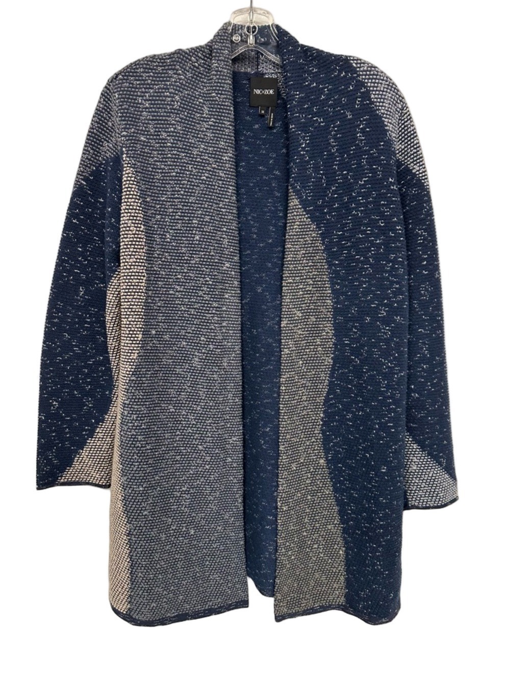 NIC+ZOE Blue Knit Cardigan Open Front Medium Textured Coastal Style Casual